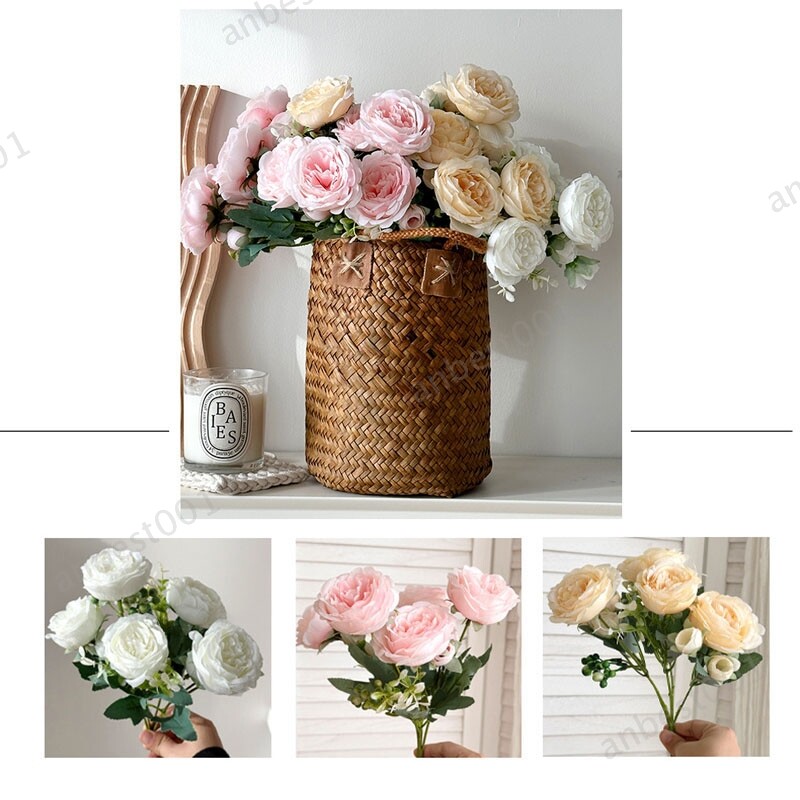 Silk Peony Artificial Fake Flower pink rose Bouquet Decoration Garden Wedding