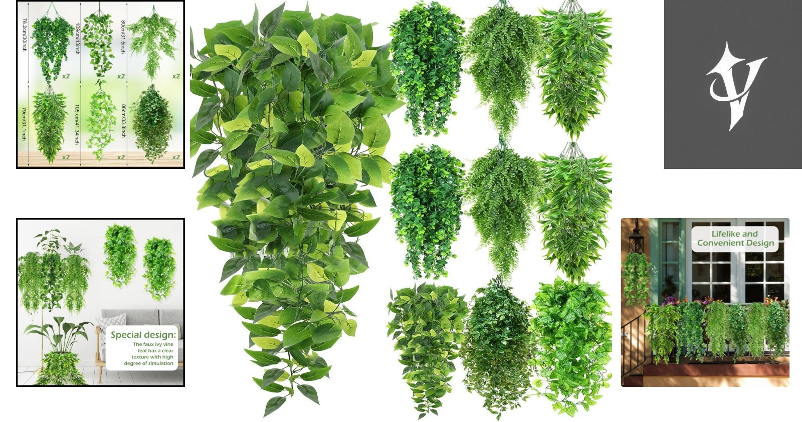 32-Inch 12-Pcs Artificial Hanging Plants, Lifelike Ivy Vines for All Spaces