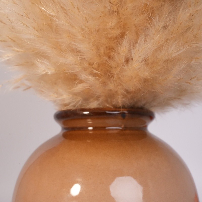 Dried Pampas Grass Arrangement in Brown Ceramic Vase Natural Home Office Decor