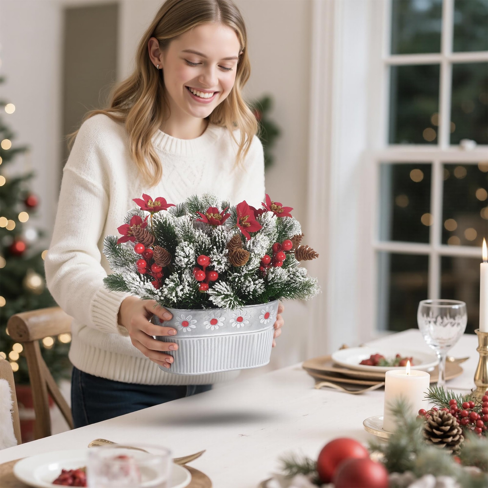 Christmas Centerpiece Table Decorations Artificial Norfolk Pine Branches