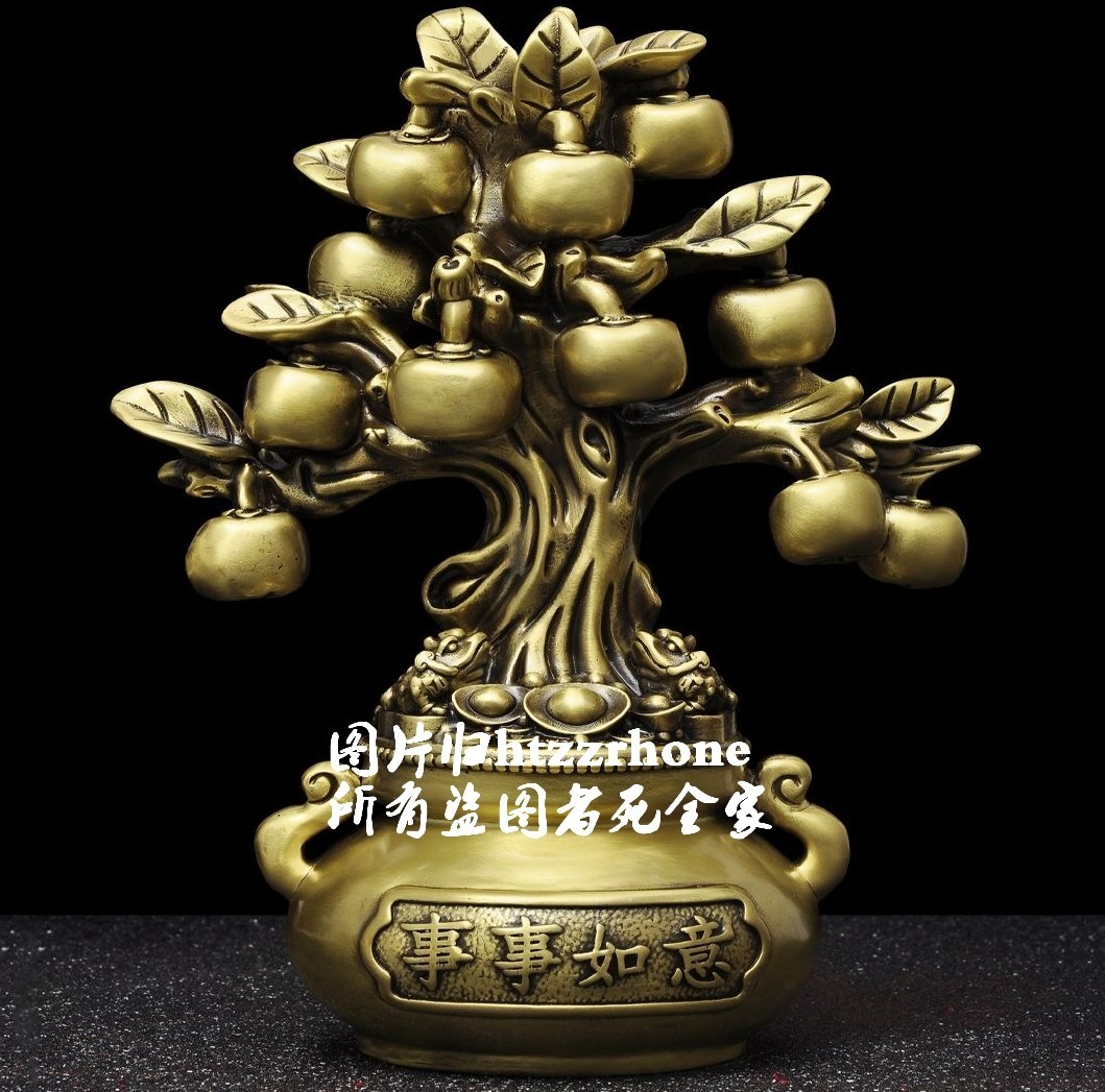 Brass Persimmon Statue Bonsai Tree Fruit Plant Feng Shui Home Office Holiday