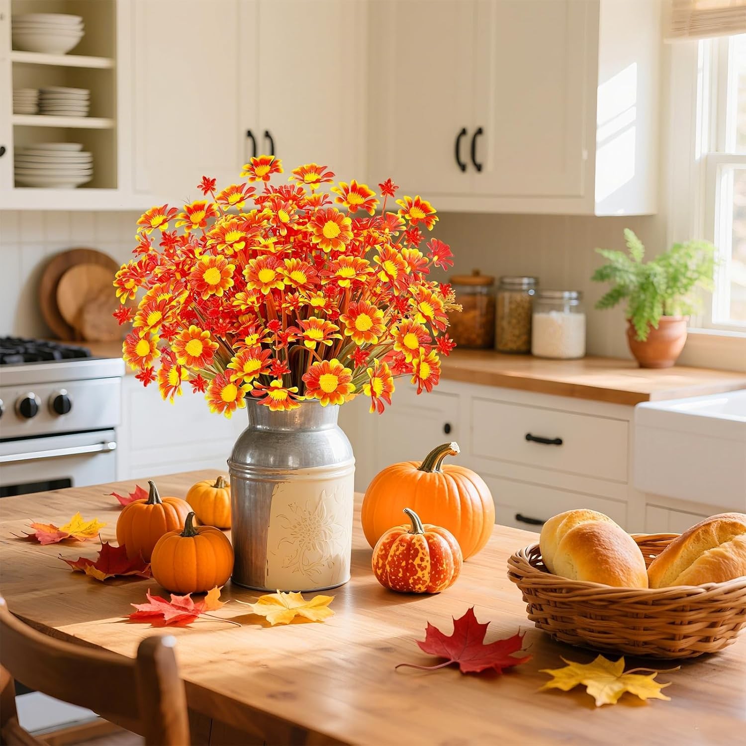 8 Bundles Artificial Mums for Outdoors Fall Flowers UV Resistant Fall Decor |