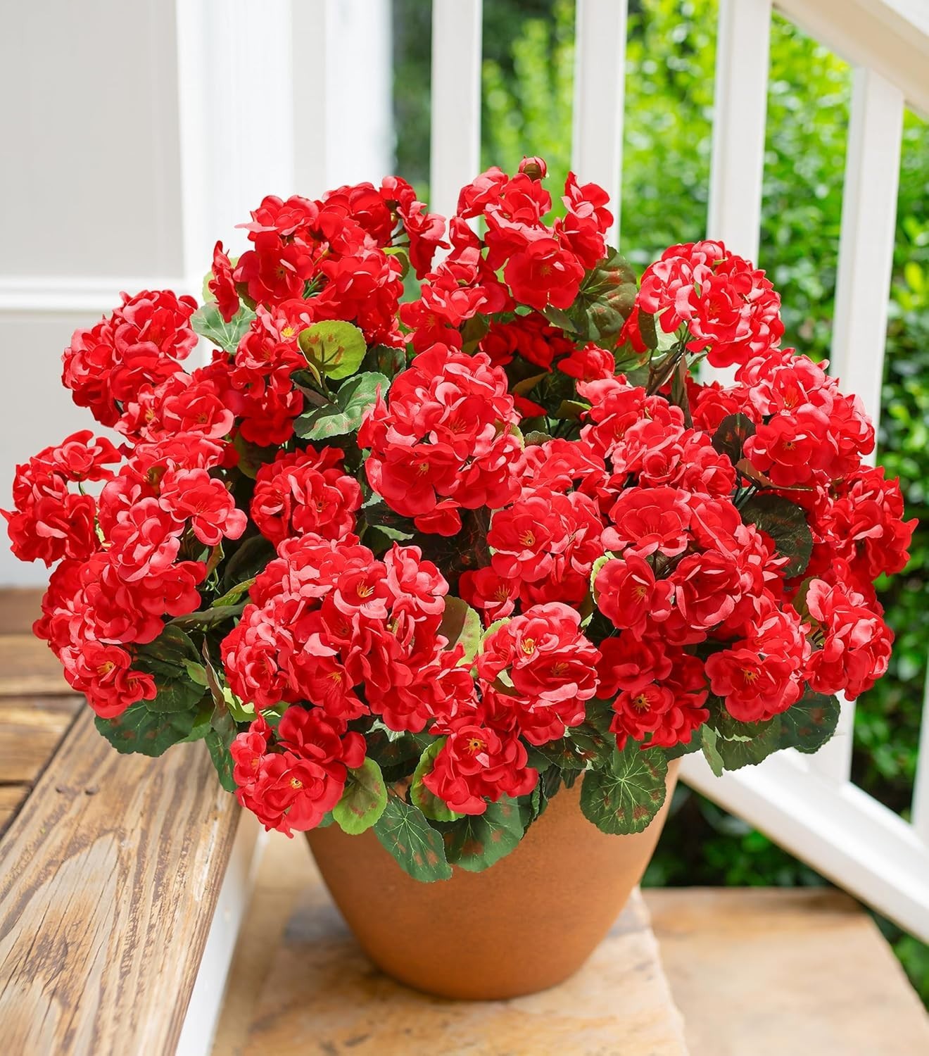 6 Bundles of Waterproof Red Artificial Geraniums for Elegant Outdoor Decor