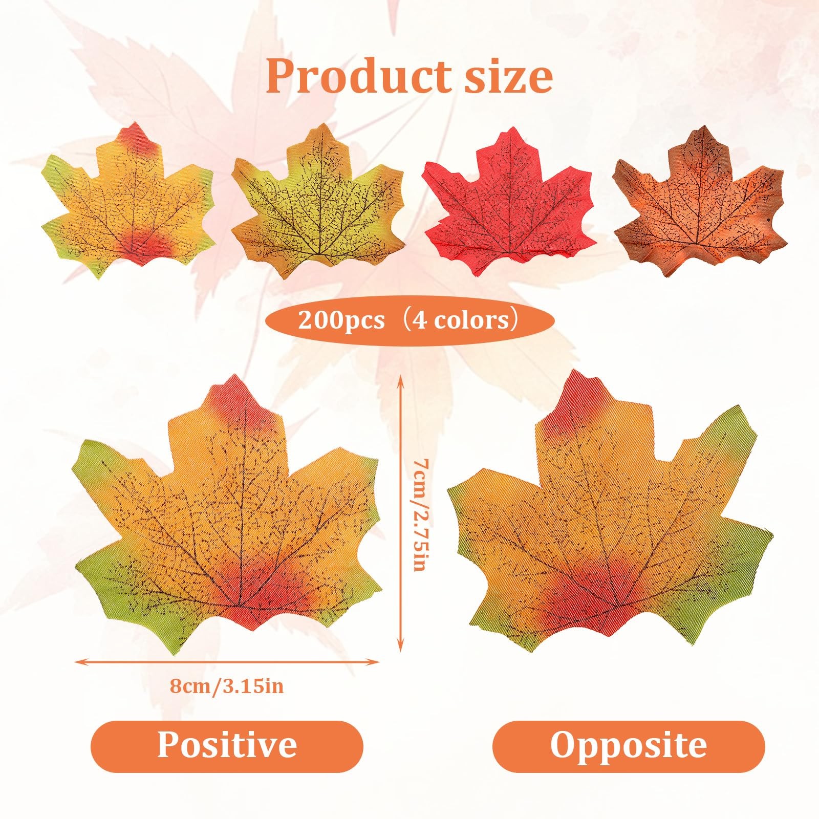 200 Pcs 4 Colors Fall Leaves Fake Leaves Artificial Fall Autumn Leave Decor