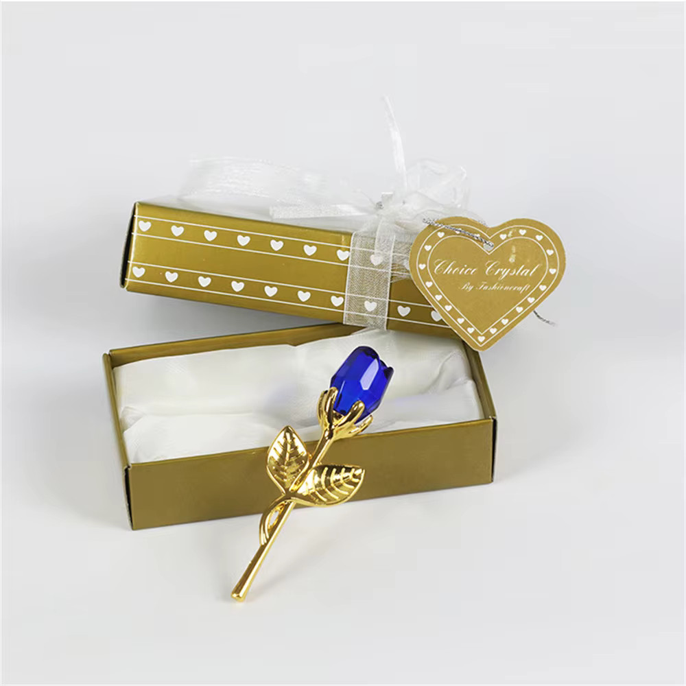 Crystal Red Rose Gold Stem Gift – Forever Artificial Flowers Wedding Favors Box