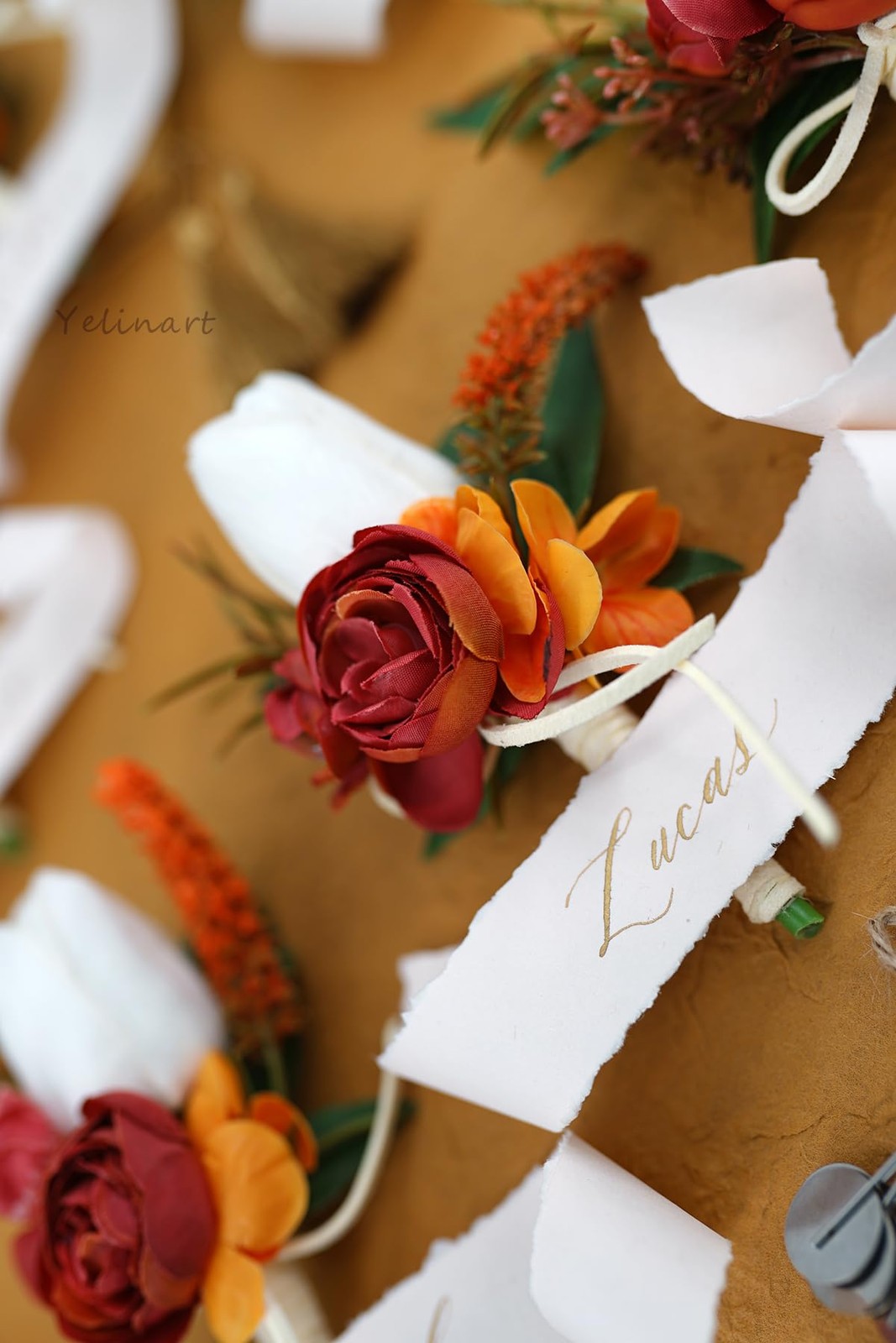 1 PCS Burgundy Orange Boutonniere Men Wedding Groom Artificial Tulip Rose