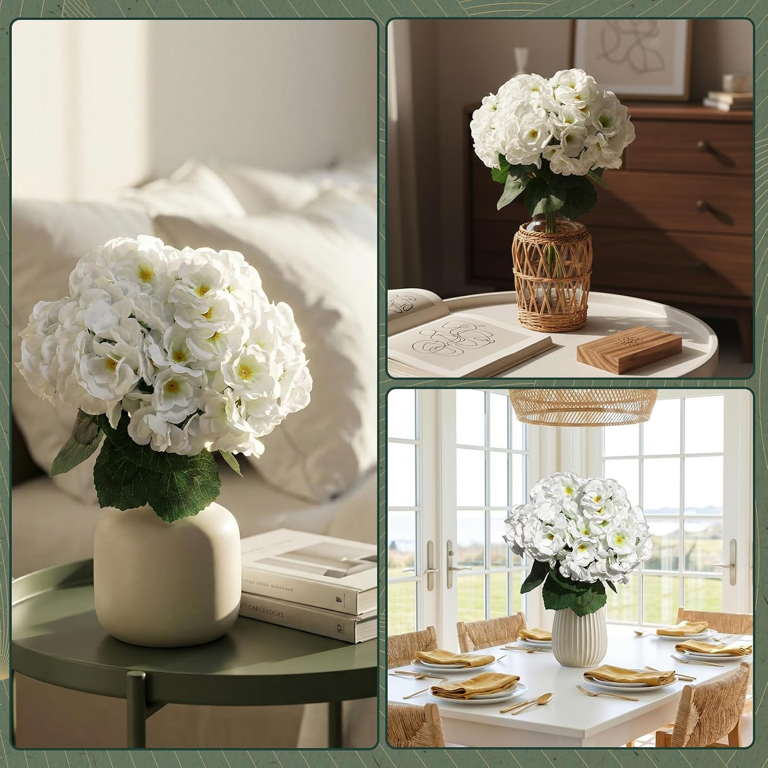 12 Bundles UV Resistant White Geraniums – Realistic Faux Flowers for Home & Gard