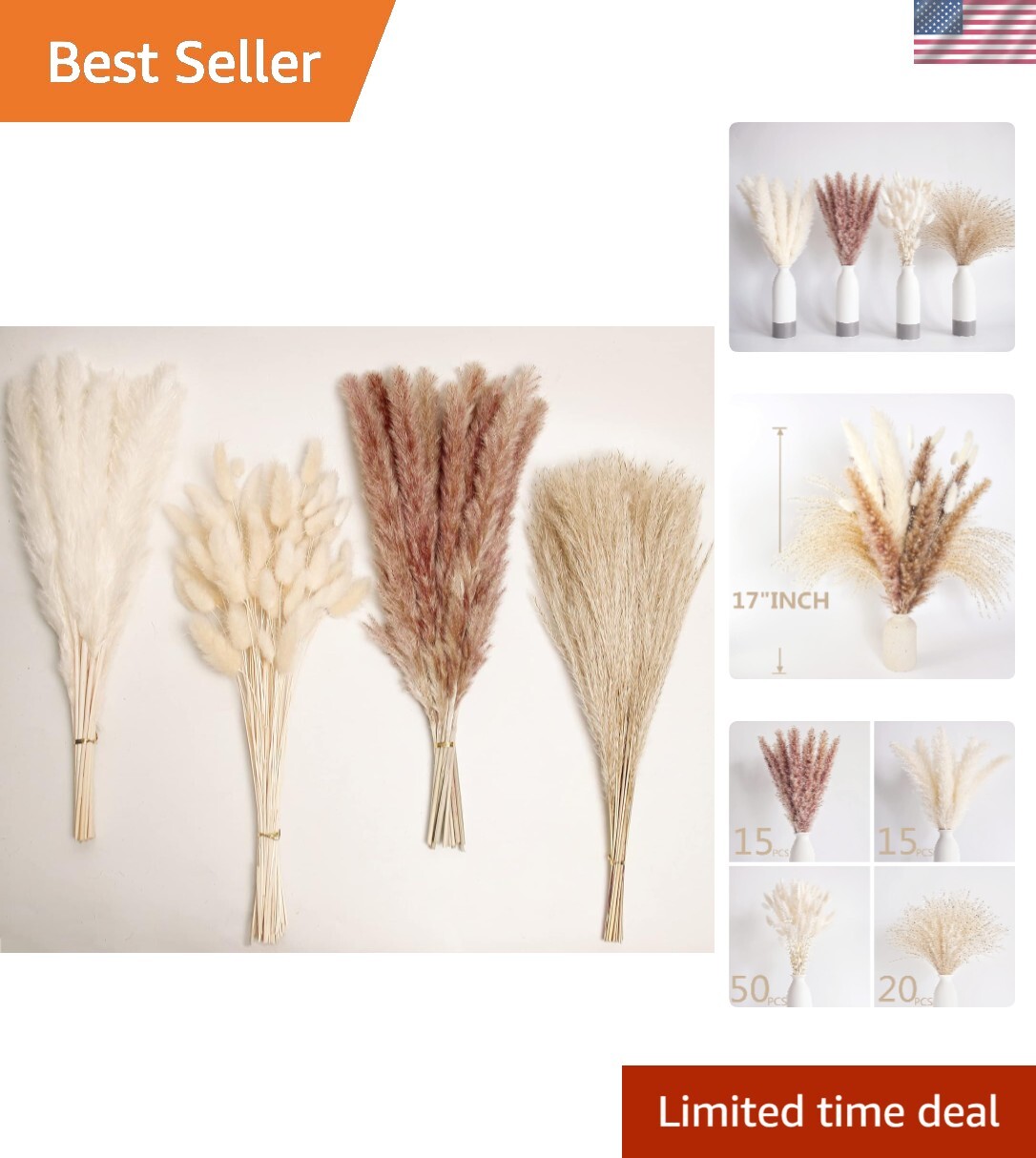 Chic 100-Count Pampas Grass Decor – White Bunny Tails for Stylish Interiors