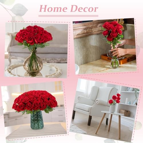 pcs Roses Artificial Flower in Bulk, Realistic Velvet Silk Faux Roses 72 Red