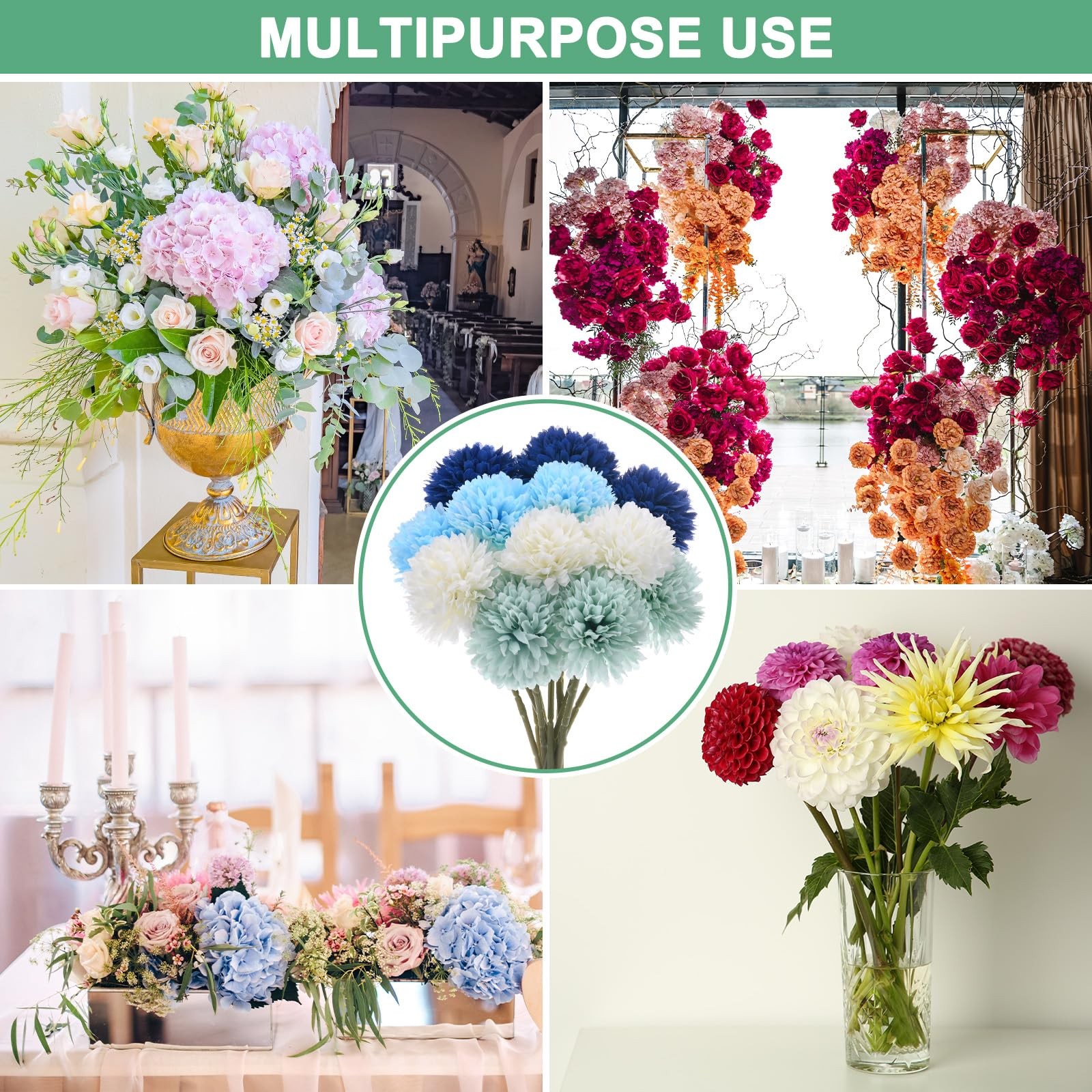 12 Pack 11 In Mixed Blue White Artificial Chrysanthemum Silk Flowers Bouquet