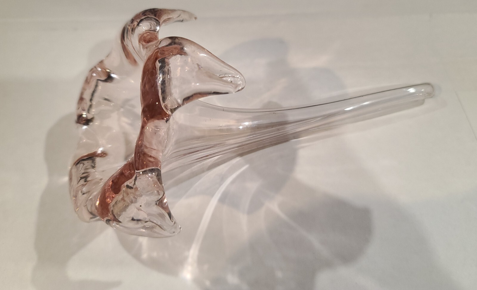 Vintage Antique Pink Art Glass Flower Lily On Stem Hand Blown 7” Bud Vase Starts