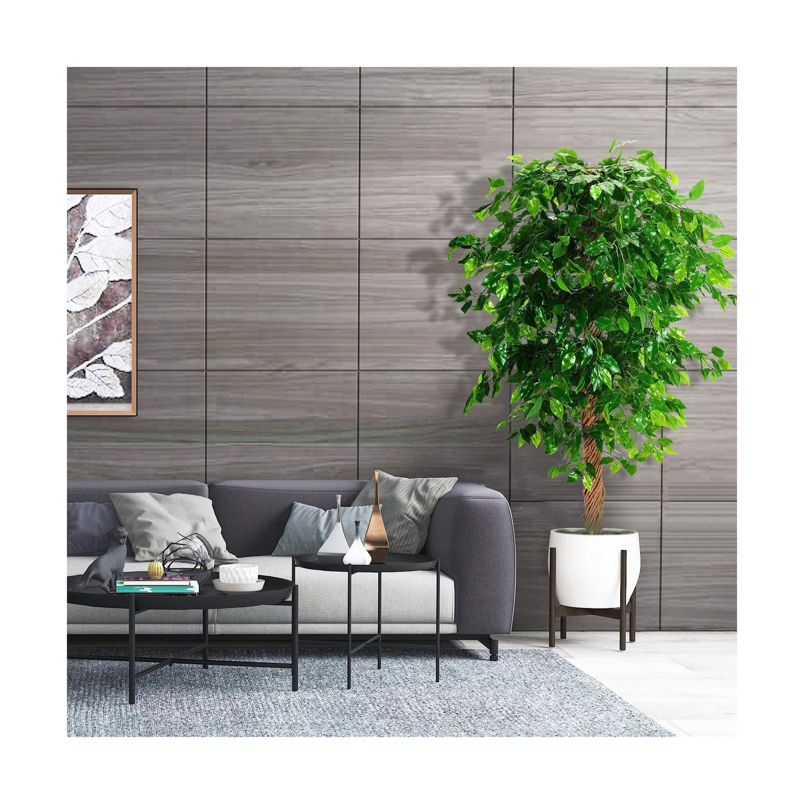 6ft Artificial Ficus Silk Tree (72in) with Plastic Nursery Pot Faux Tree, Fak…