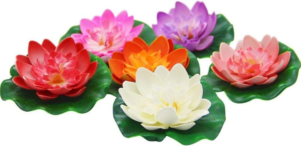 Realistic Floating Lotus Flowers for Fish Tank and Fountain Decoration – 12 Pcs