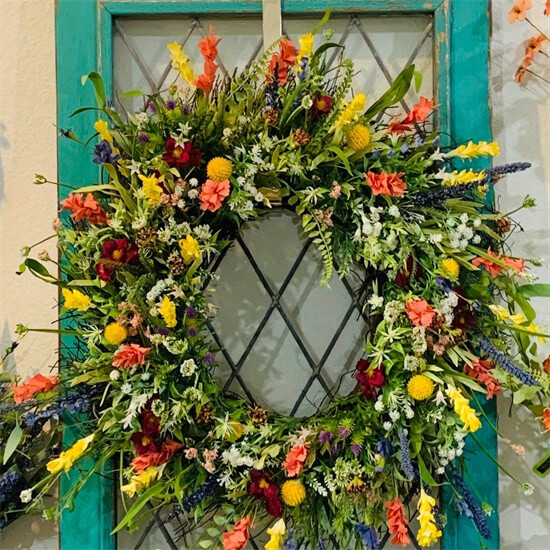 Spring Wreath for Front Door 16in Outside Welcome Summer Flower Wall Party Decor