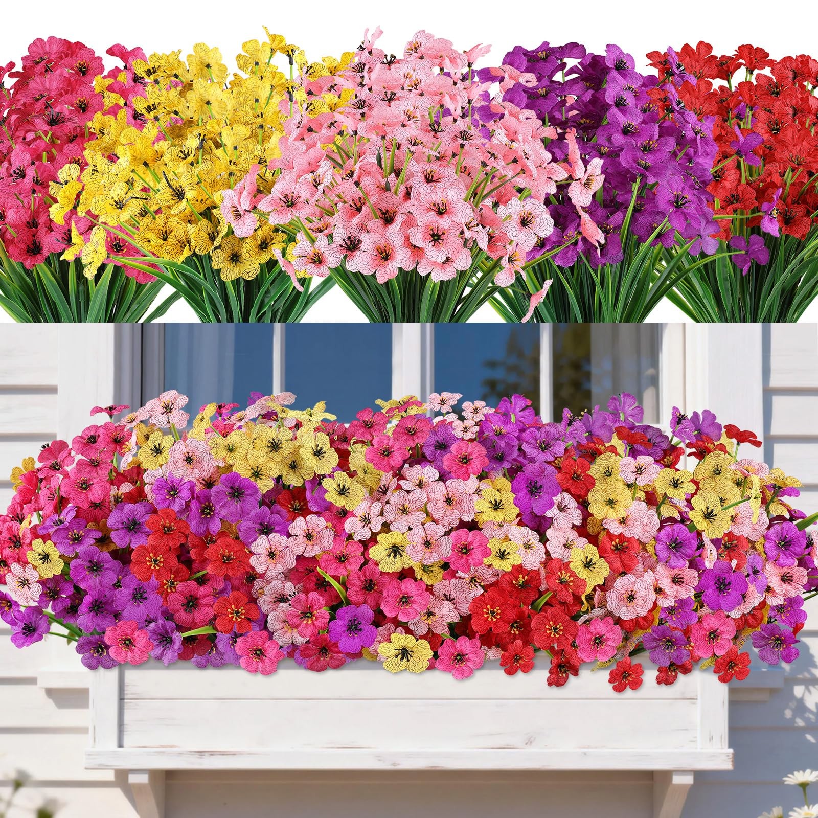 20 Bundles Artificial Flowers for Outdoors, UV Resistant Fake Flowers No Fade…