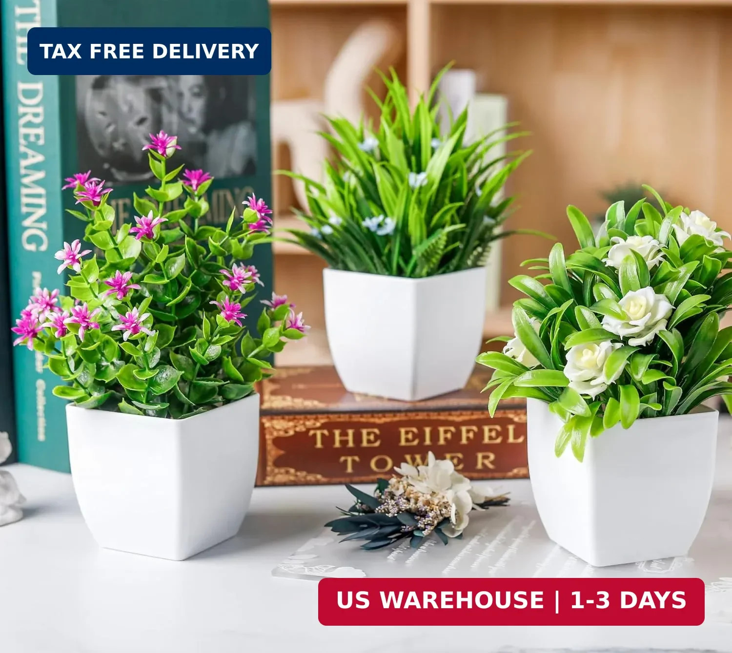 Der Rose 4 Pack Small Fake Flowers Plants Spring Decorations for Centerpiece Tab