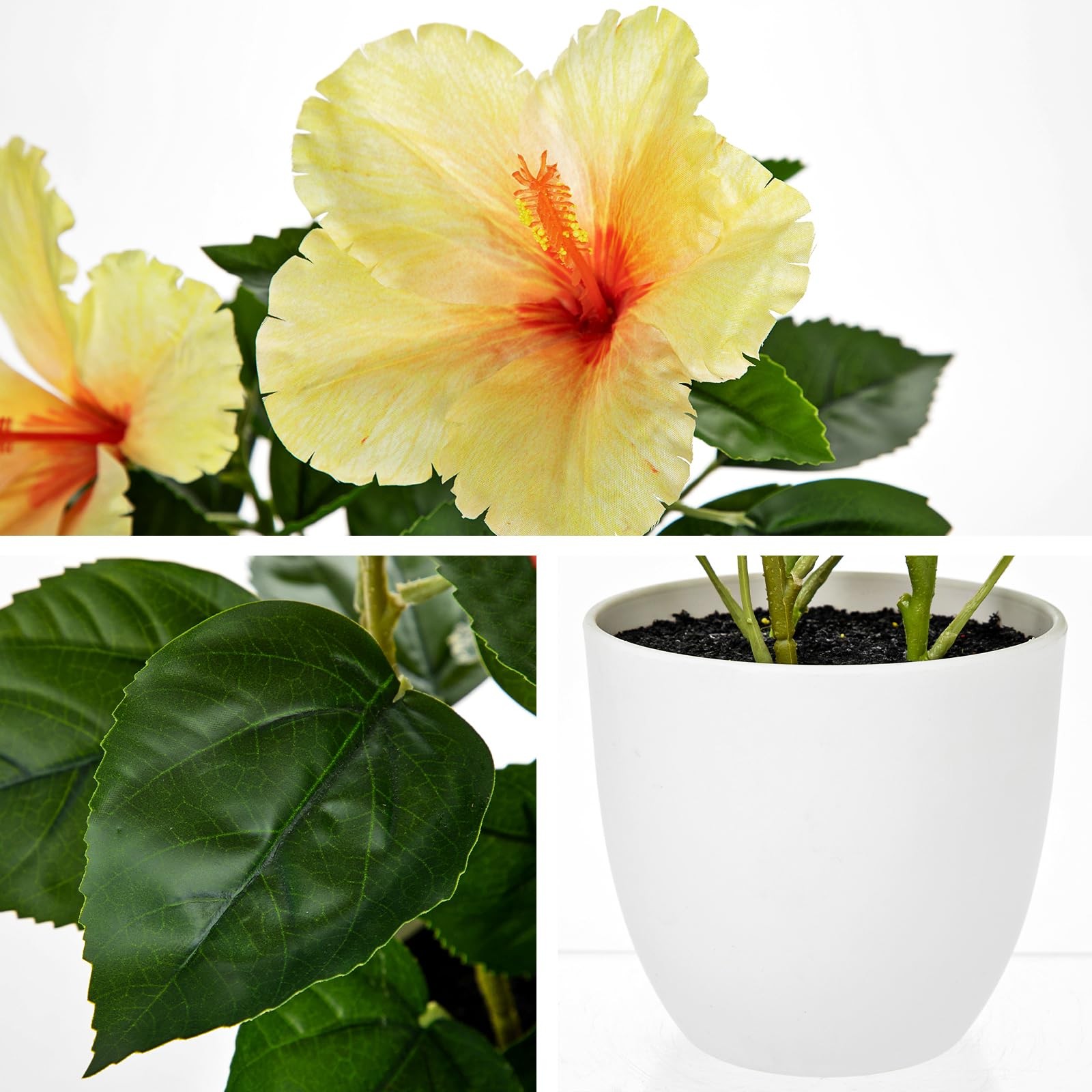 Artificial Hibiscus Flowers in Pot, 14.5’’ Faux Hibiscus Plant, Spring Summer…