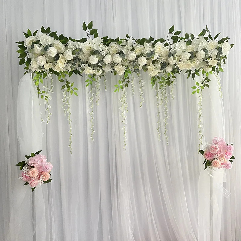 100cm Luxury White Rose Artificial Flower Row Wedding Table Centerpiece Flowers