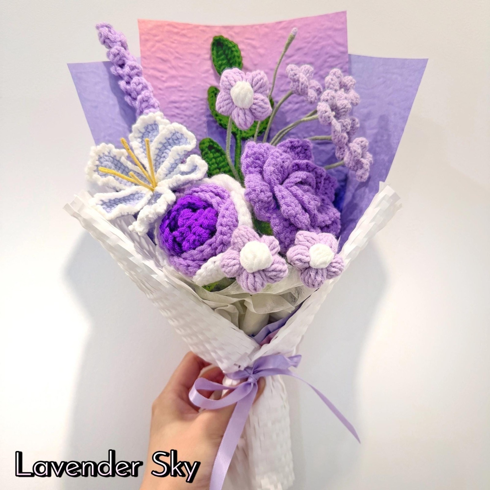 Lavender Purple Rose Lily Crochet Bouquet Birthday Gift for Her