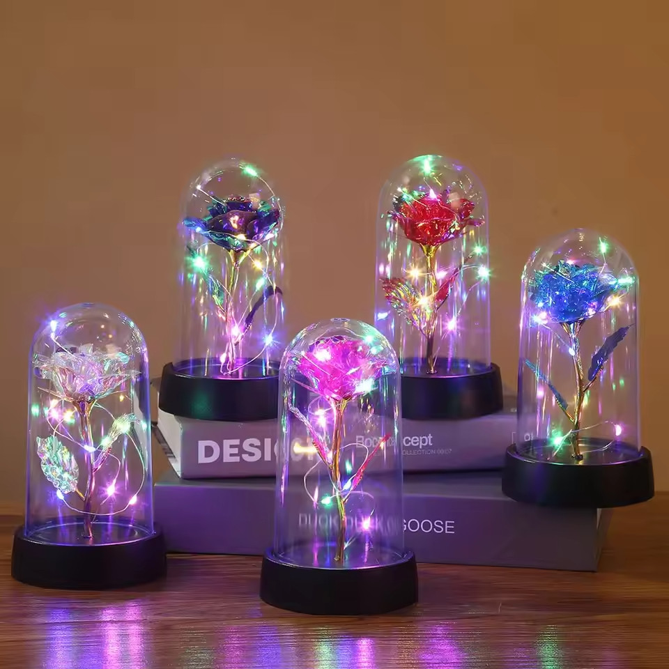 1pc Hot LED Enchanted Galaxy Rose Eternal Beauty Rose With Fairy Lights in Dome