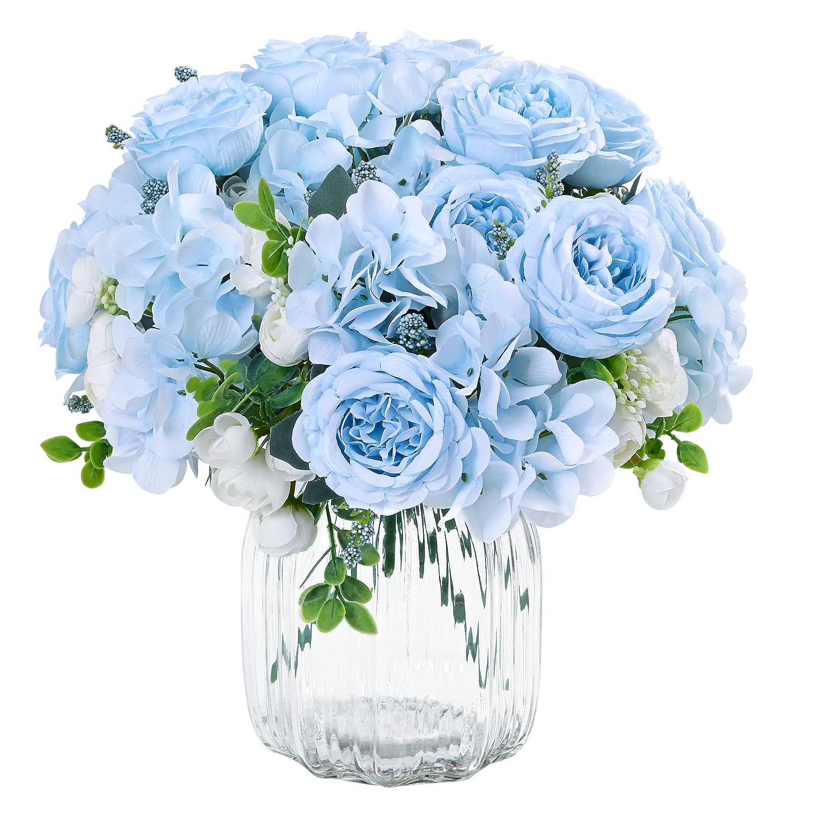 4 Packs White Peonies Silk Bouquet, Artificial Centerpiece Wedding Decor