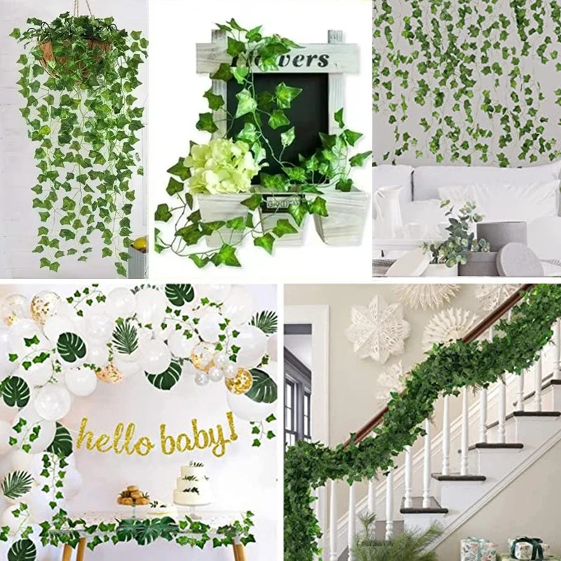 21M Artificial Green Leaves Ivy Vine Garland Creeper Rattan Fake Leaf Plants Han