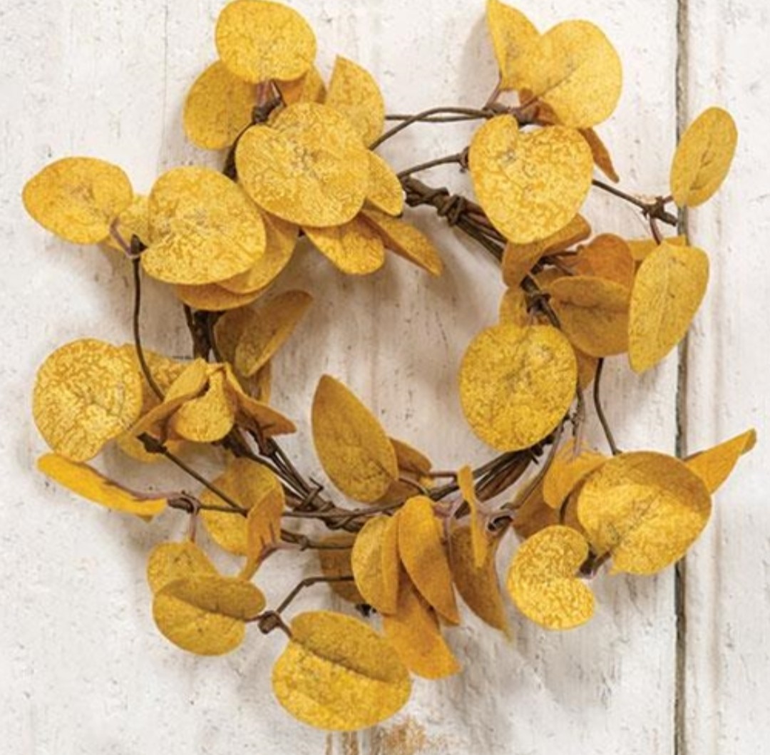 3-1/2″ Penny Leaf Candle Ring, Mustard