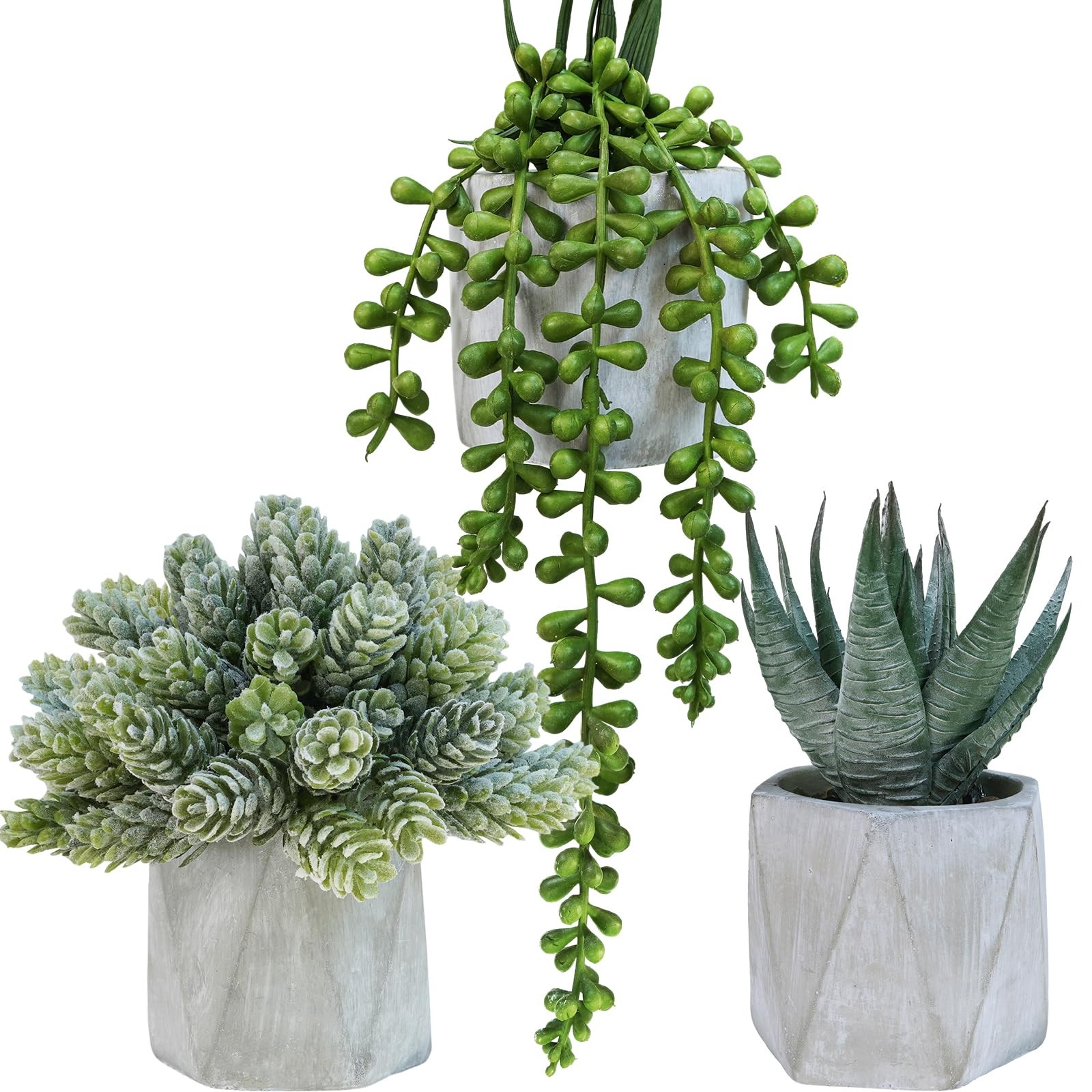 Winlyn Set of 3 Mini Artificial Succulent Plants Potted Small Fake Aloe Hops …