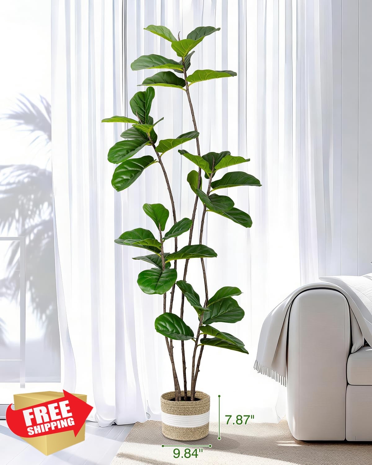 LuceAlberi Artificial Fiddle Leaf Fig Tree 6FT with Cotton Basket | Faux Larg…