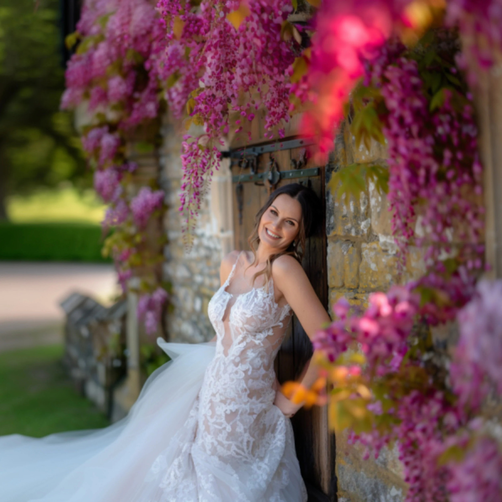 24pcs Hot Pink Wisteria Vines – 72 Branches Hanging Floral Wedding Backdrop Deco