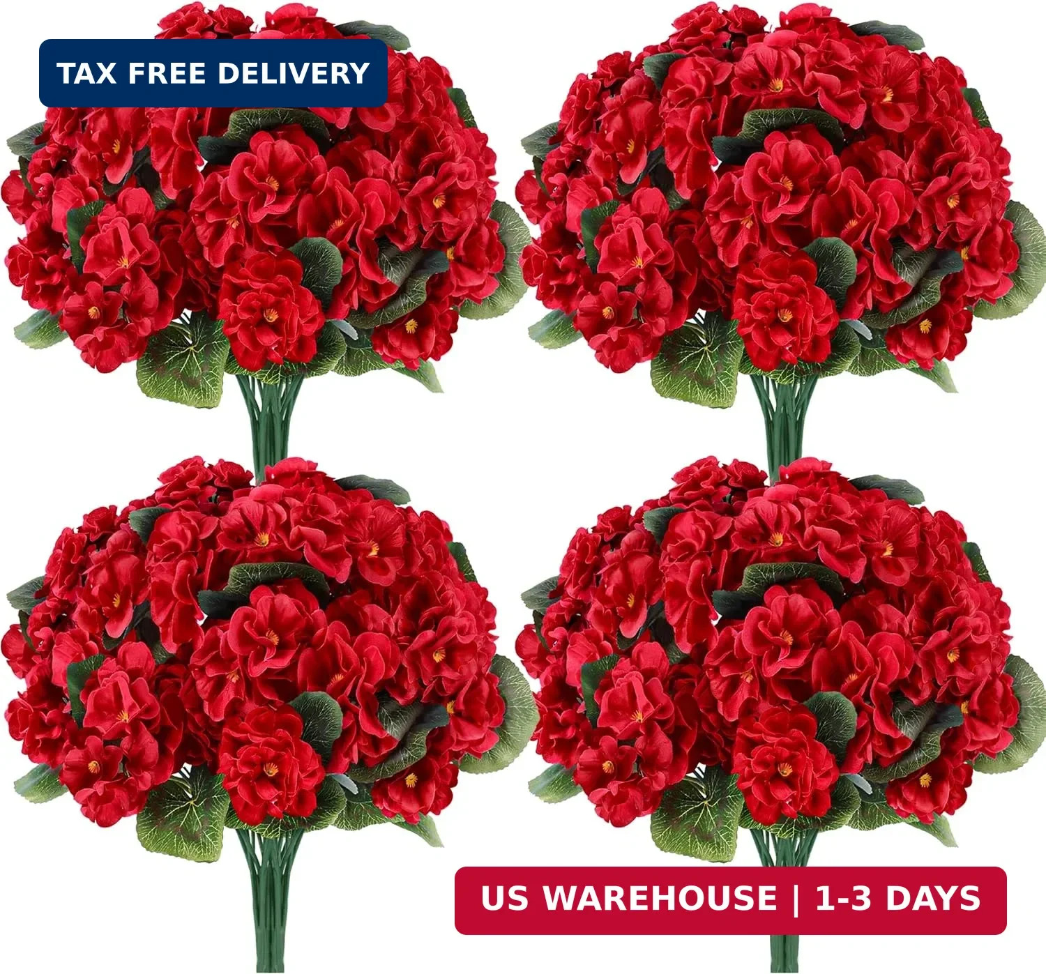Der Rose 6 Pack Red Artificial Geraniums Flowers for Outdoors UV Resistant Faux