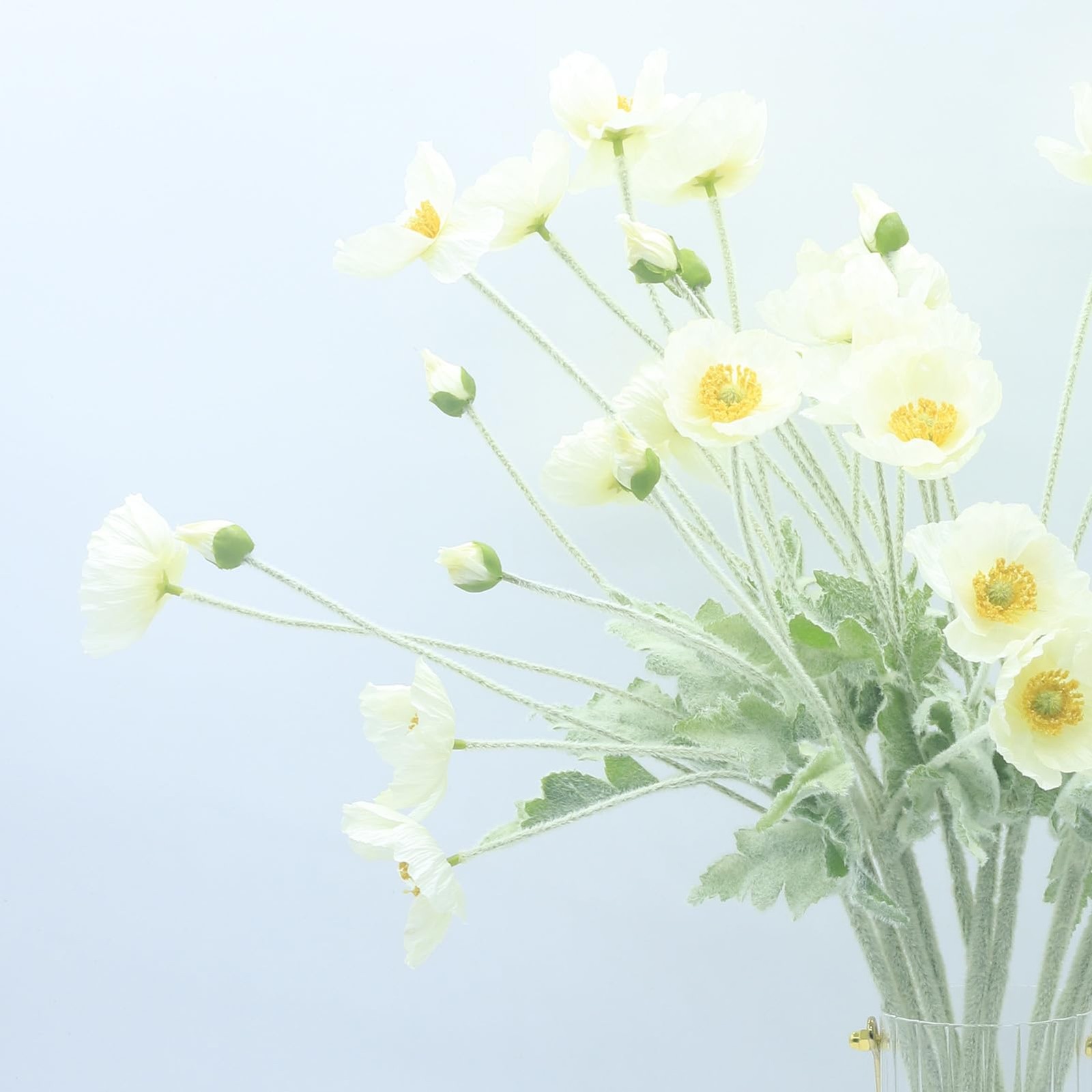 2 PCS 23.6 Inch Artificial Poppies Silk Flowers Arrangements Table White