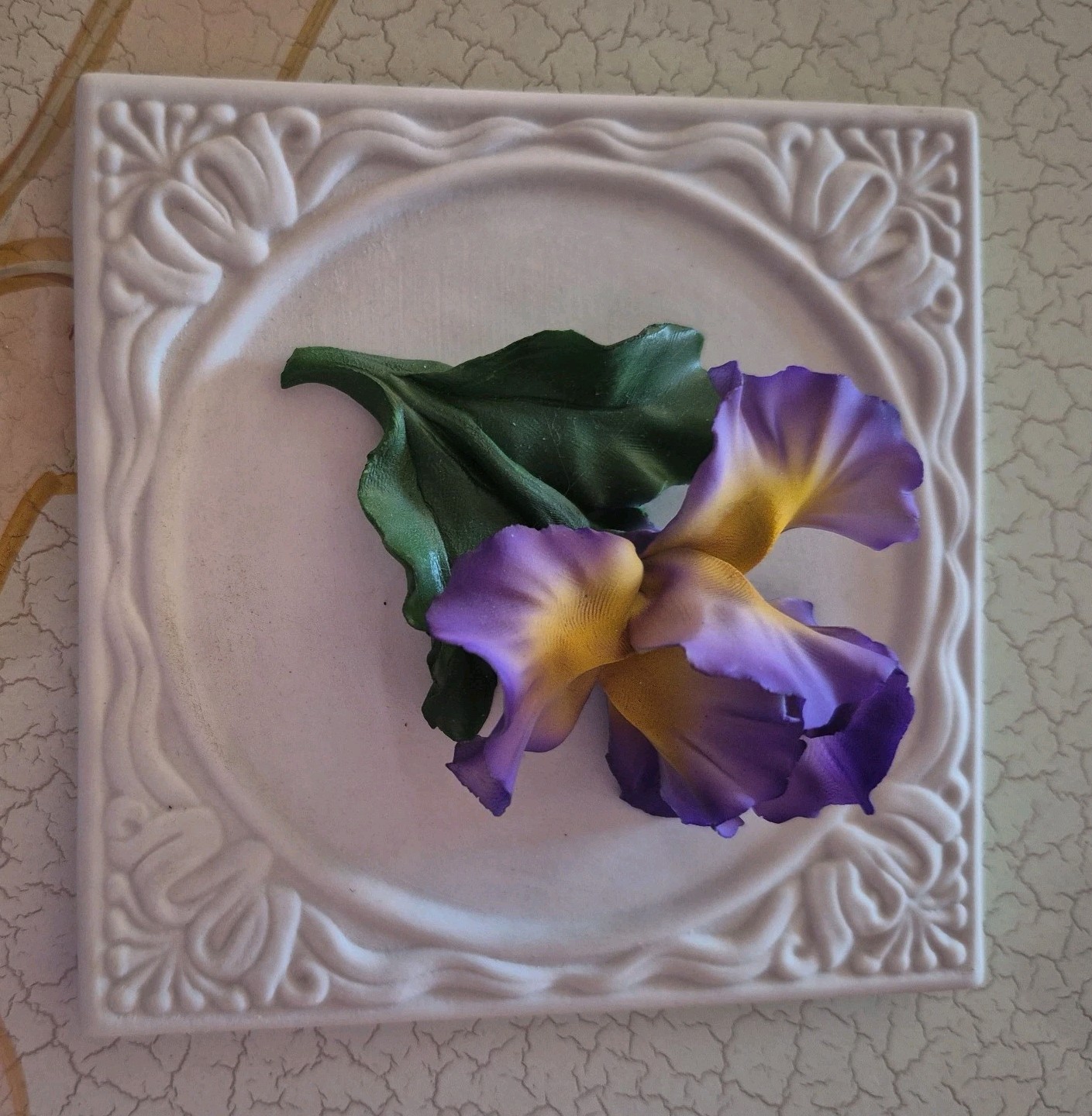 Vintage Blue Yellow Iris Fabar Capodimonte Porcelain Italy Flower Sculpture