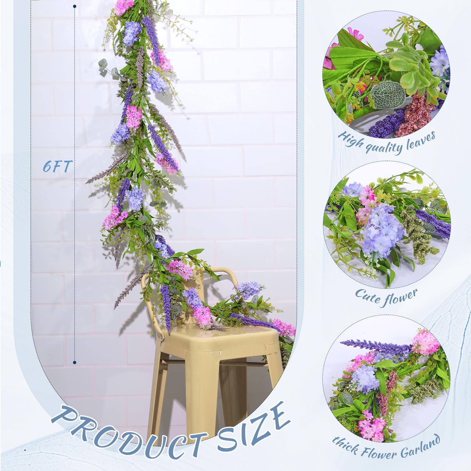 1 Pcs 6 ft Artificial Flower Garland with Lilac and Lavender Purple Pink Flow…