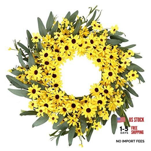 Yellow Spring Wreath 22 Inch Summer Wreath with Sunflower and Daisy Flower