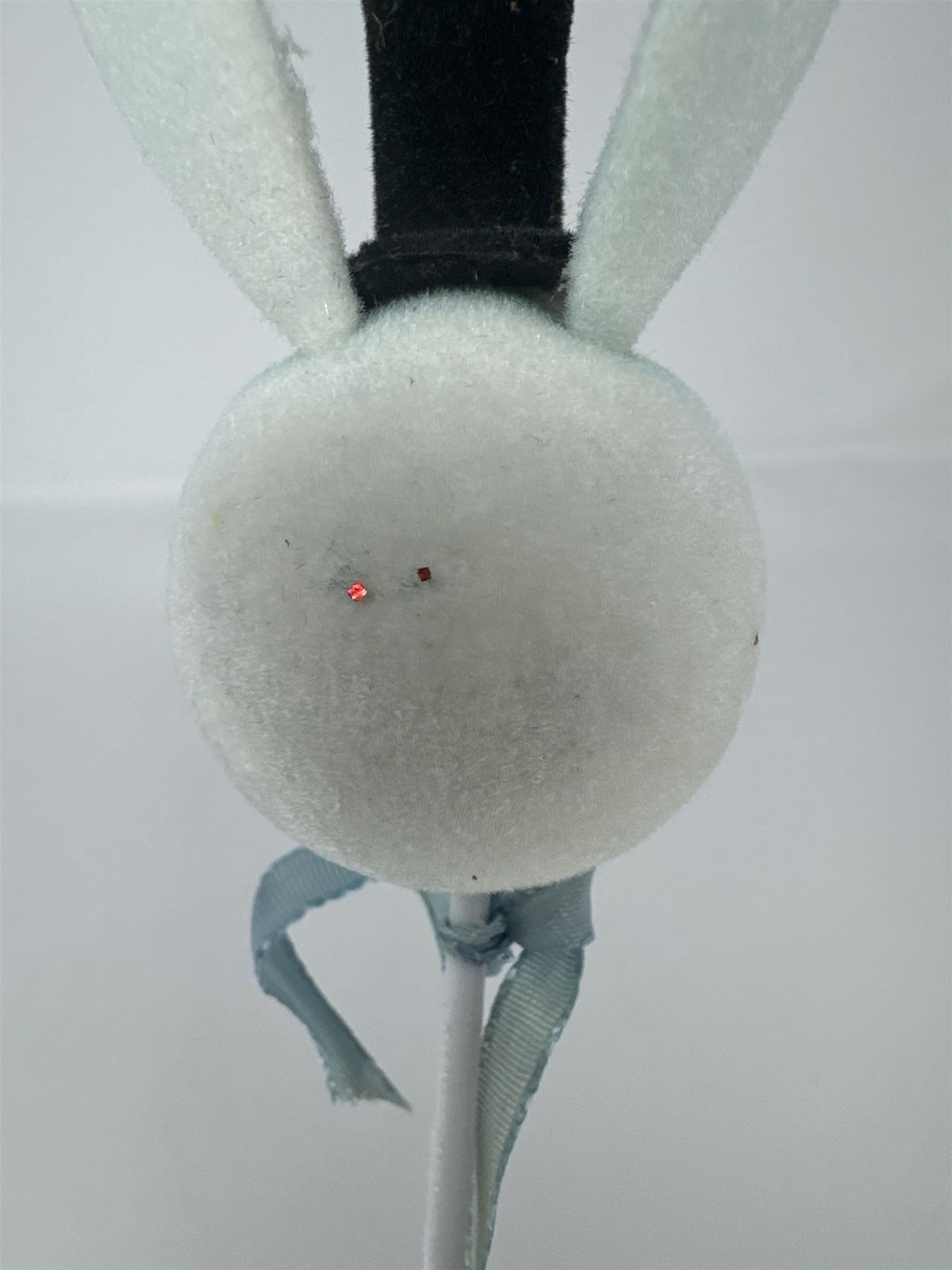 Vtg Easter Flocked Bunny Head Floral Pick Top Hat Blue Ribbon Felt Rabbit 11″
