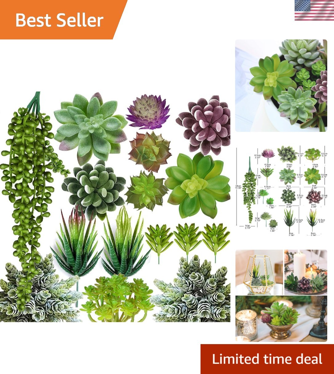 Versatile 16pcs Artificial Succulent Set – Elegant, Odorless Decor for Any Space