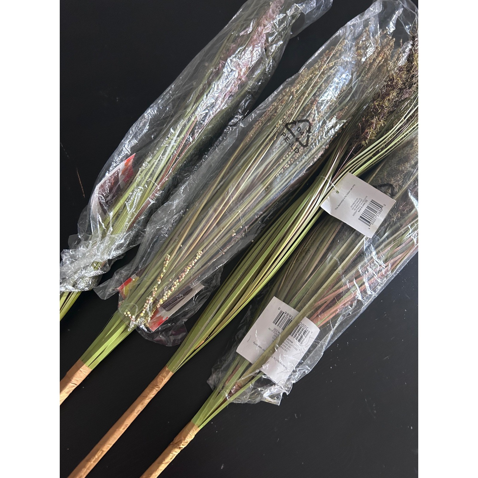 4pc Faux Grass Floral Stems Pink Green Seeded Feathery Boho Home Decor Bundle