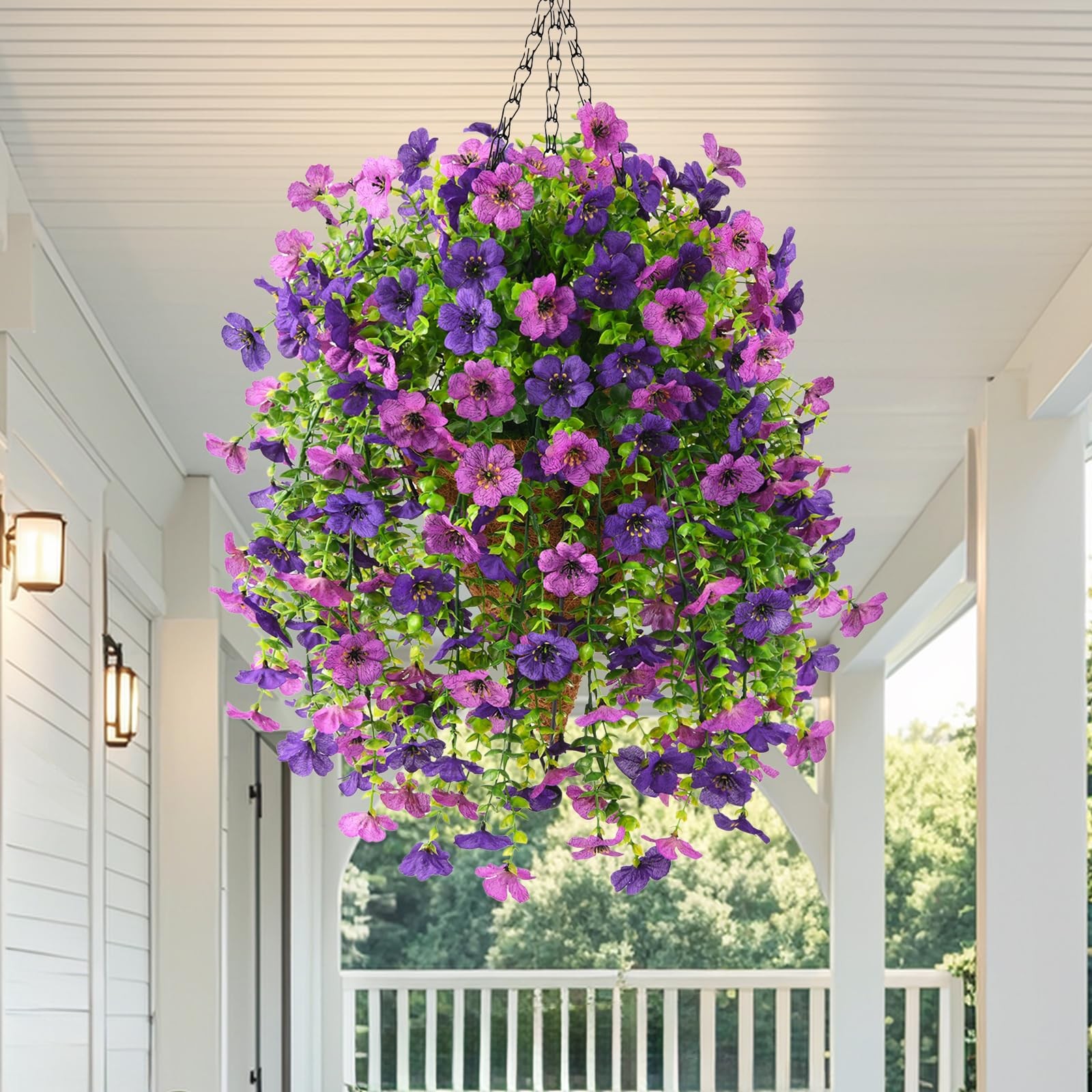 INQCMY Artificial Hanging Flowers with Basket for Spring Outdoor Decoration 3…
