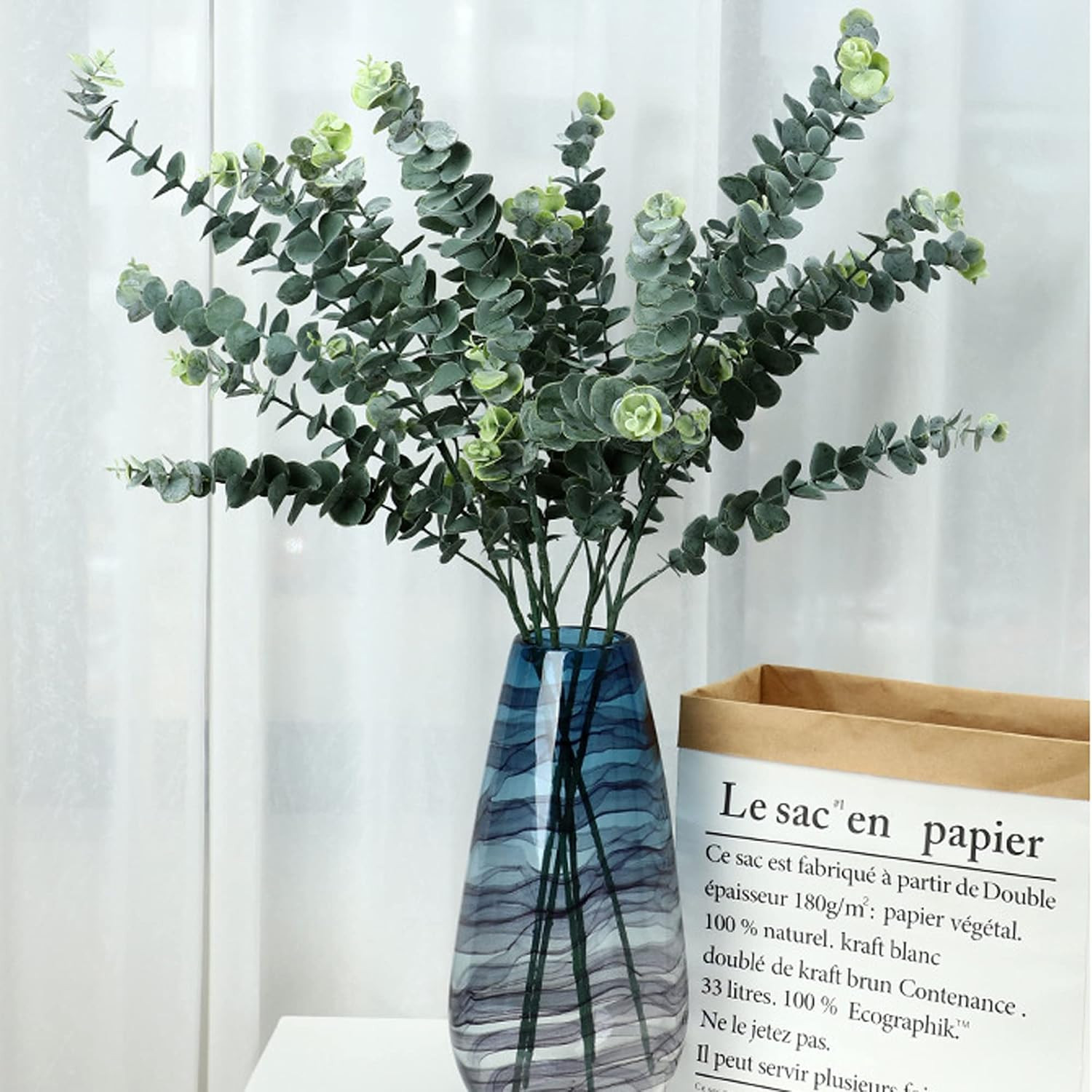24 Pieces Artificial Eucalyptus Stem Faux Eucalyptus Decor Artificial Green Bran