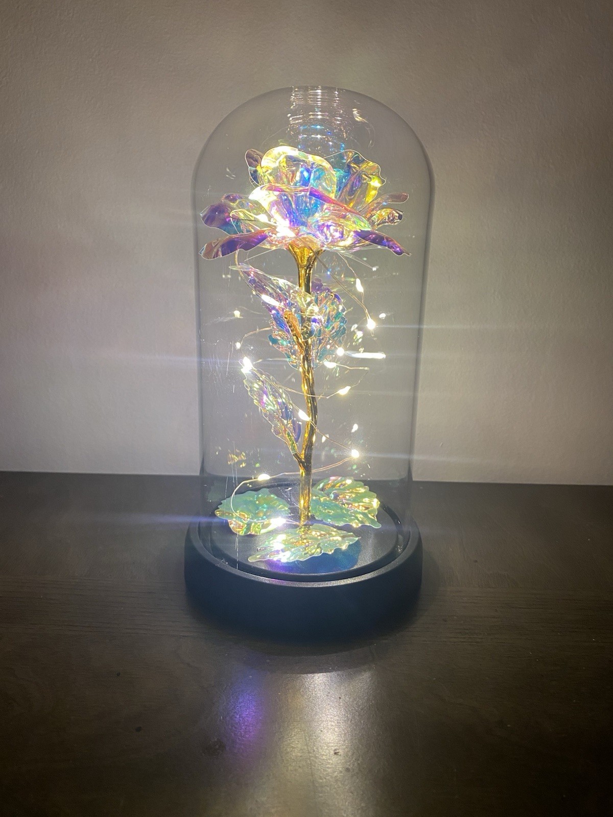 Rose of Love Iridescent Light Up Rose In Glass Dome Gifts Valentines -Works