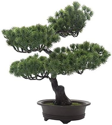 Artificial Bonsai Pine Tree, 11Inch Faux Potted Plant Desk Display Fake Tree Pot