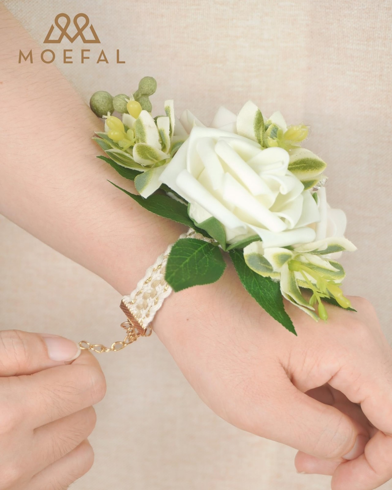 2 PCS 5.9 Inch White Ivory Foam Rose Wrist Corsage Bridal Prom Homecoming