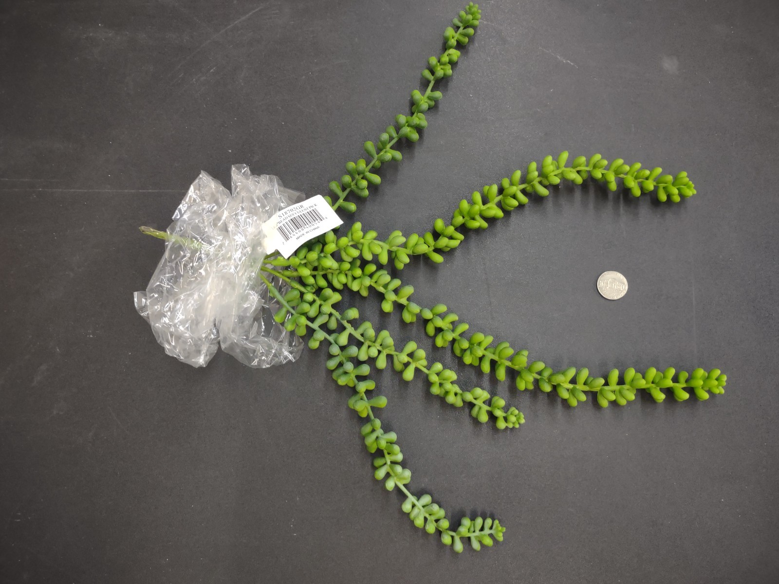 16 Inch Bead Succulent Plant, Hanging, Green/Grey, Retro Plastic Collectible