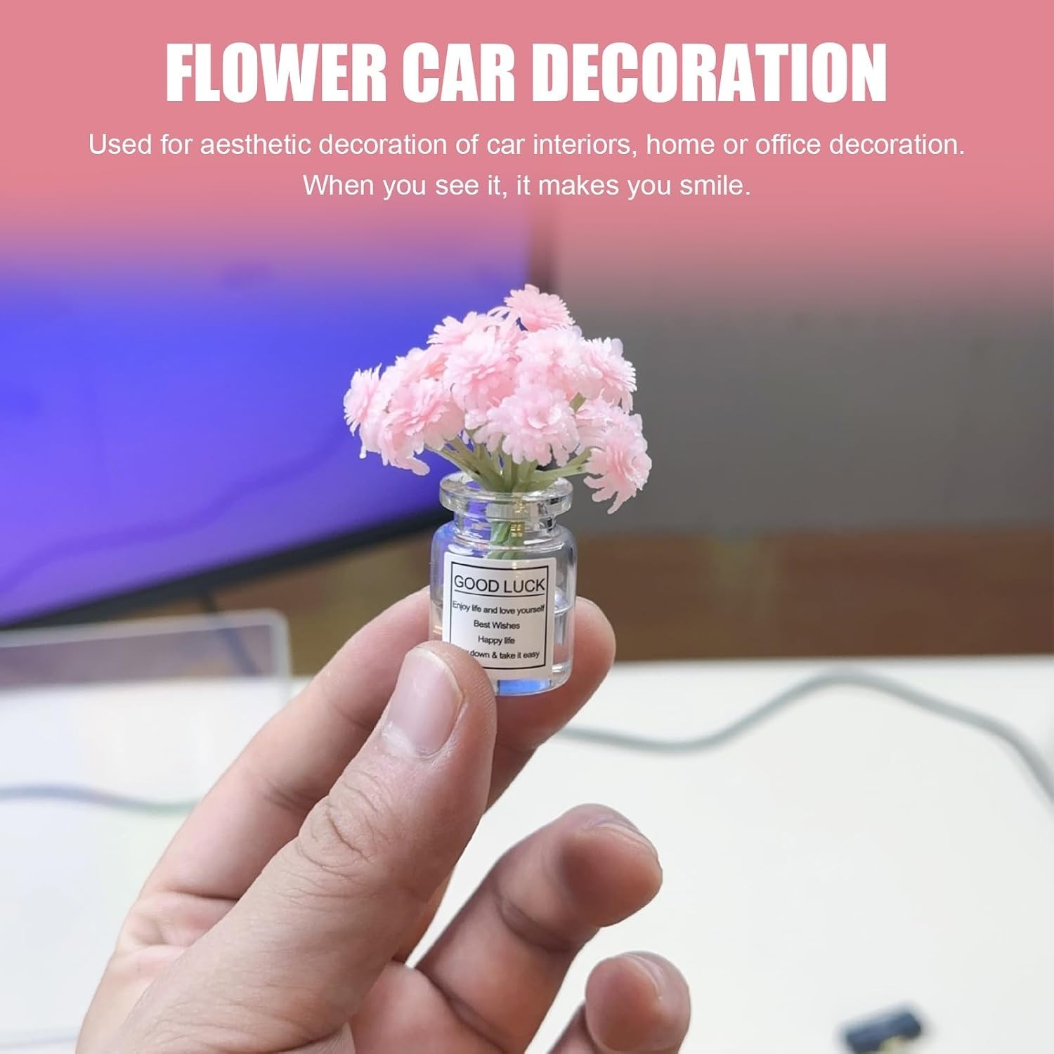 3 PCS Car Dash Flower Ornaments, Cute Mini Cherry Blossom Jasmine Decoration,…