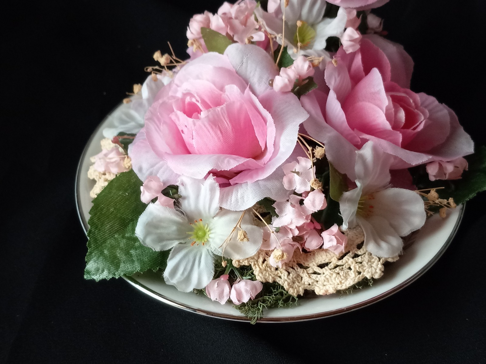 New Floral China Floating Teacup W Pink Floral Arrangement 8″ Tall #B FL#2