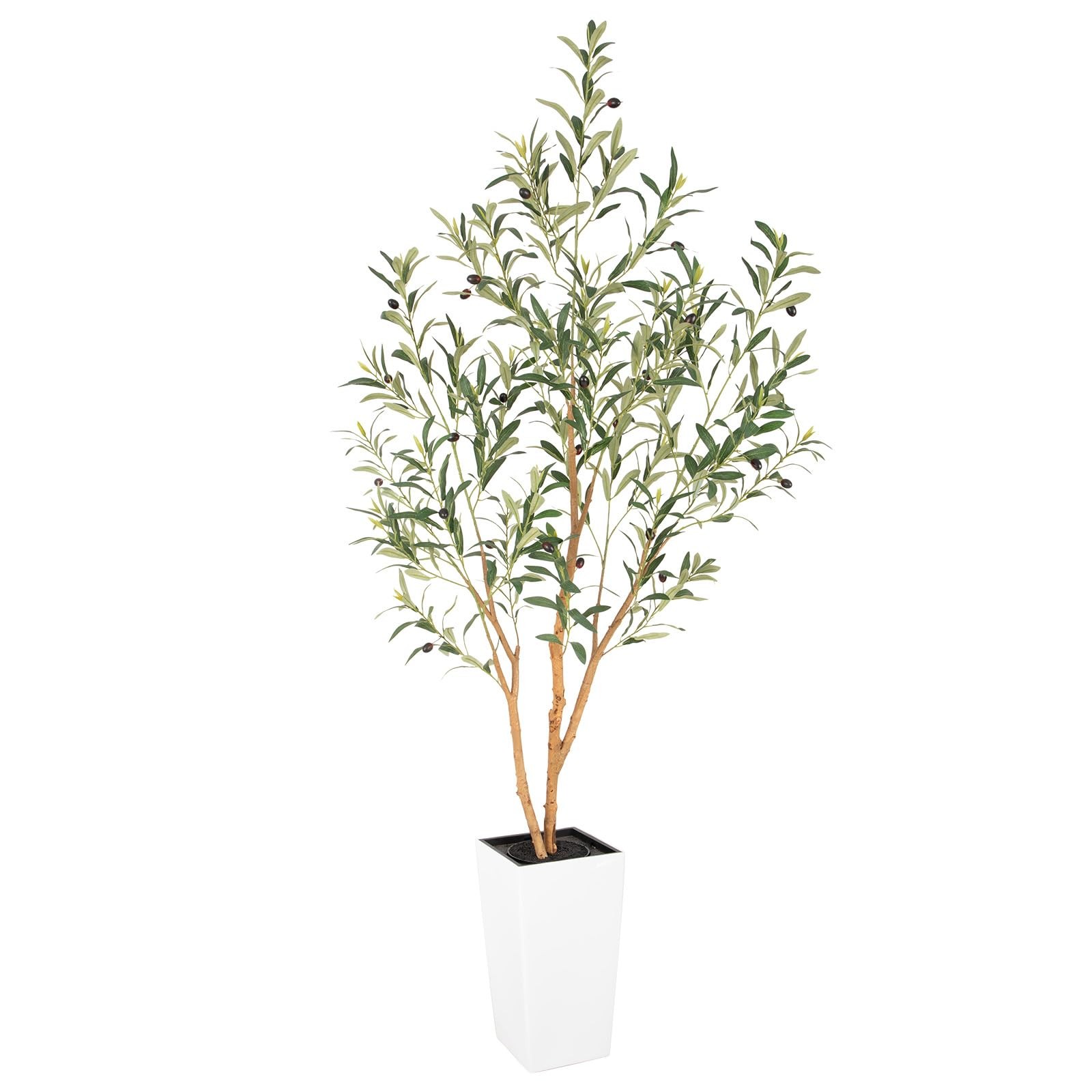 6ft Faux Olive Tree with Multiple Real Wood Trunks & Tall Decorative Planter,…