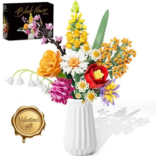 Flowers Bouquet Building Set, 1070PCS Artificial Plant Flower Kit Toy Color1