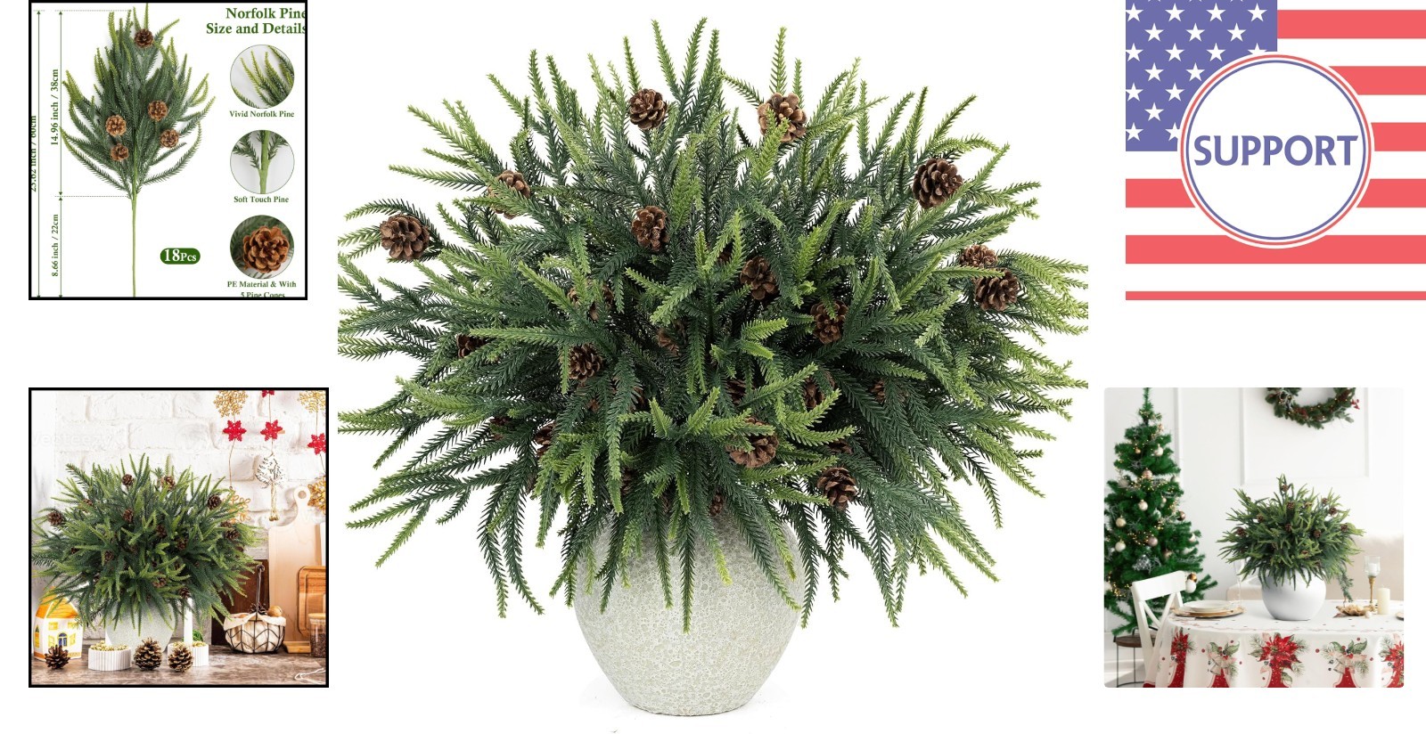 18 Pcs 24in Norfolk Pine Artificial Branches – Perfect for DIY Christmas Decor