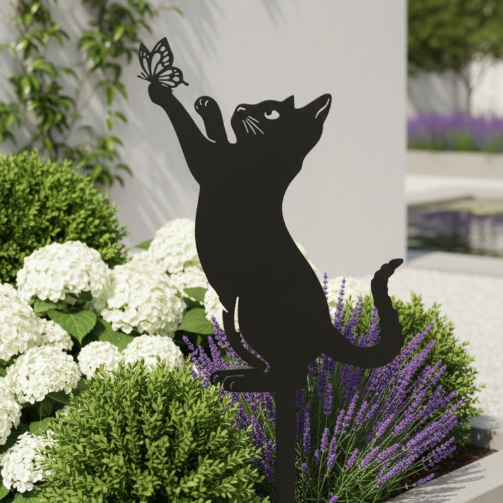 Whimsical Cat Silhouette Garden Stakes – Decorative Yard Lawn Accents